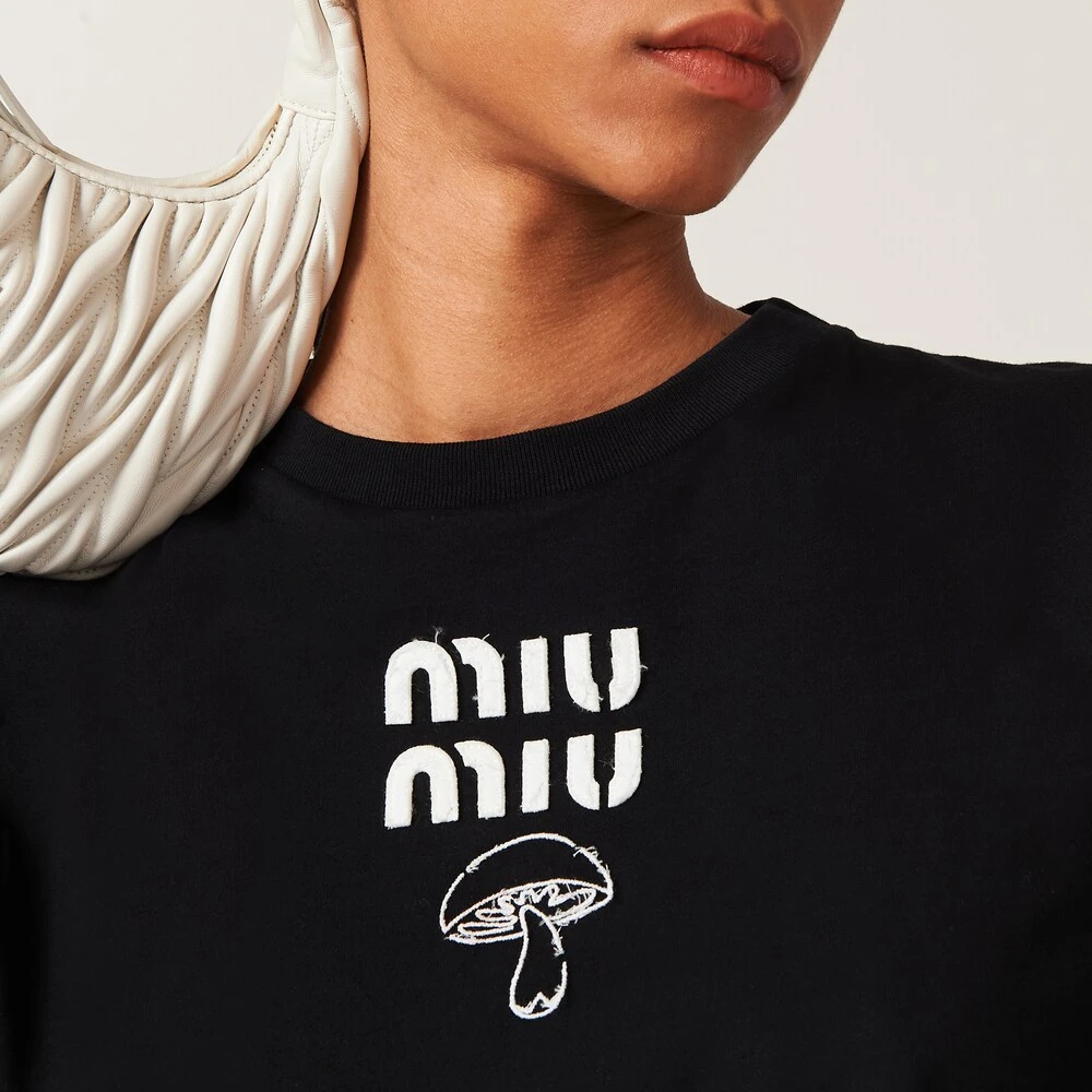 Miu Miu Embroidered Cotton T-shirt - Image 4