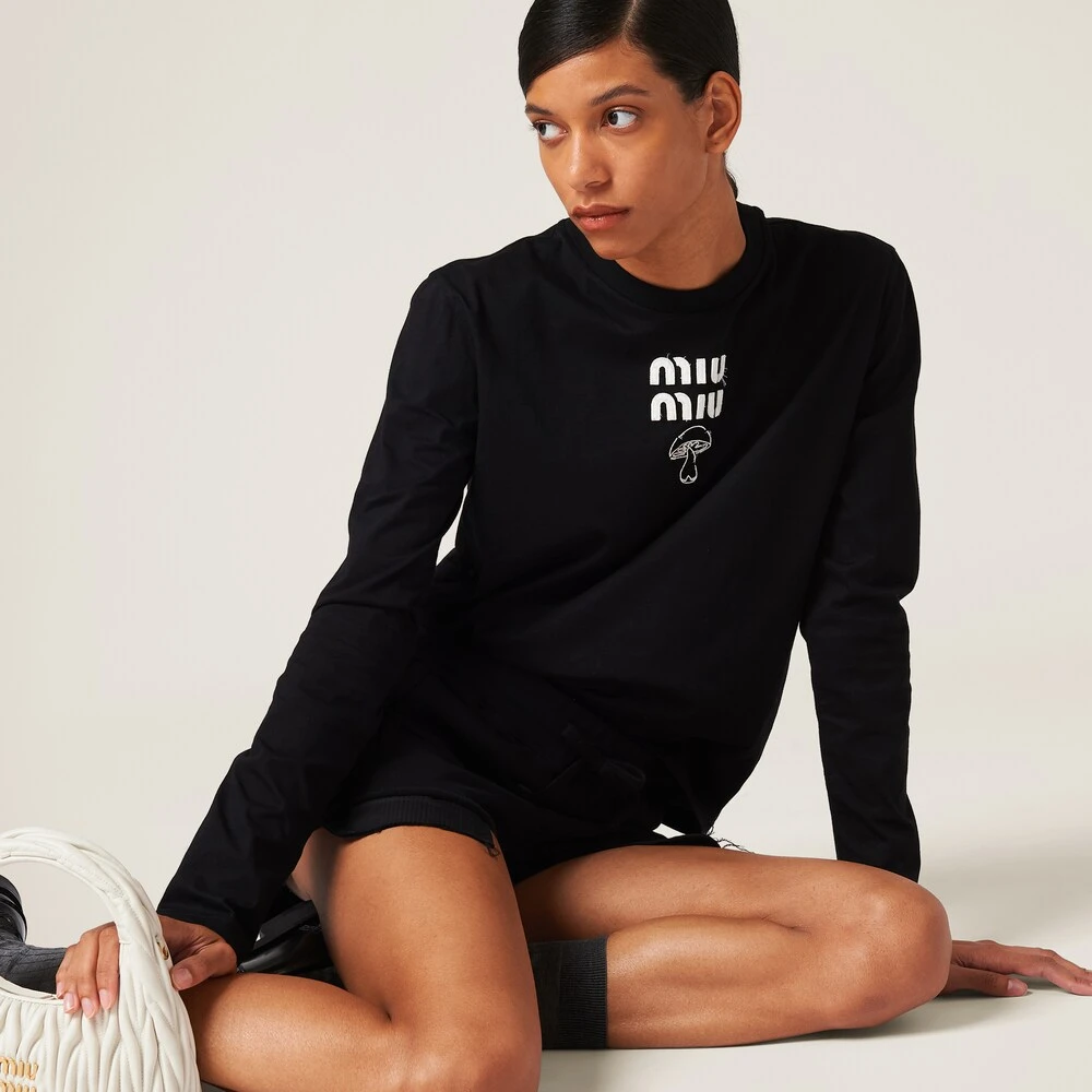 Miu Miu Embroidered Cotton T-shirt - Image 5