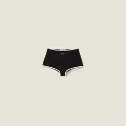 Miu Miu Ribbed Knit Panties With Logo