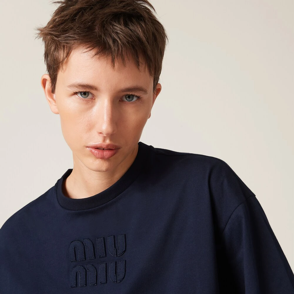 Miu Miu Cotton Jersey T-shirt With Embroidered Logo - Image 4