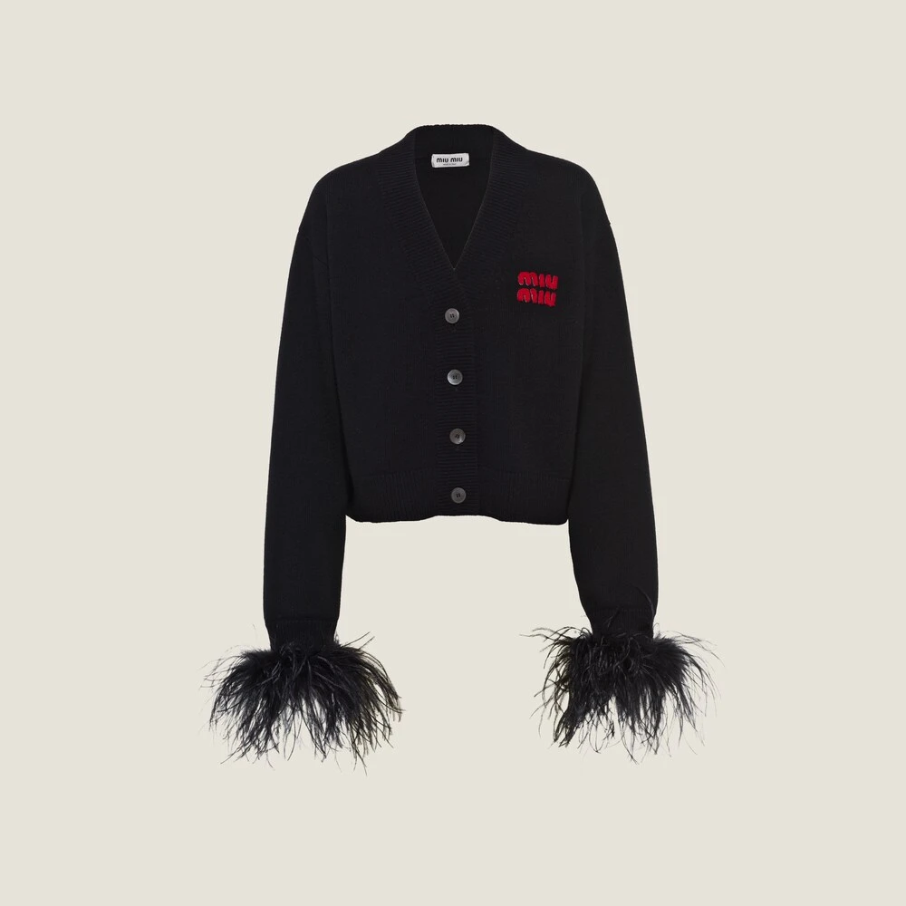 Miu Miu Cashmere Cardigan With Feathers
