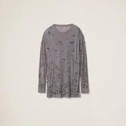 Miu Miu Embroidered Garment-dyed Ribbed Knit Jersey Dress
