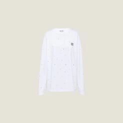 Miu Miu Long-sleeved Embroidered Cotton T-shirt