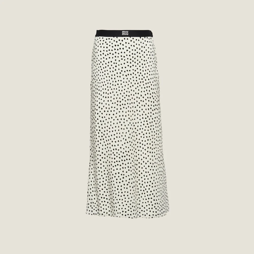 Miu Miu Heart-print Crepe De Chine Midi Skirt