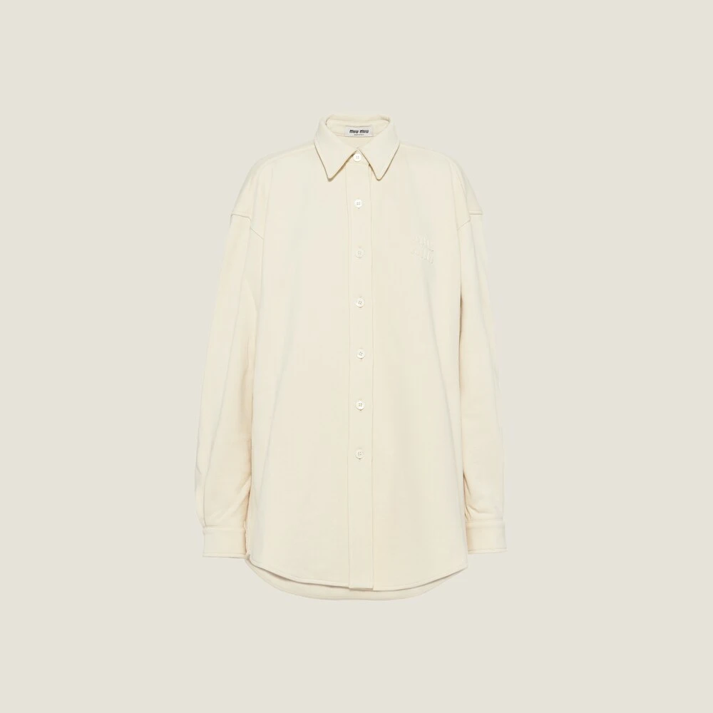 Miu Miu Oversized Cotton Shirt With Embroidered Logo