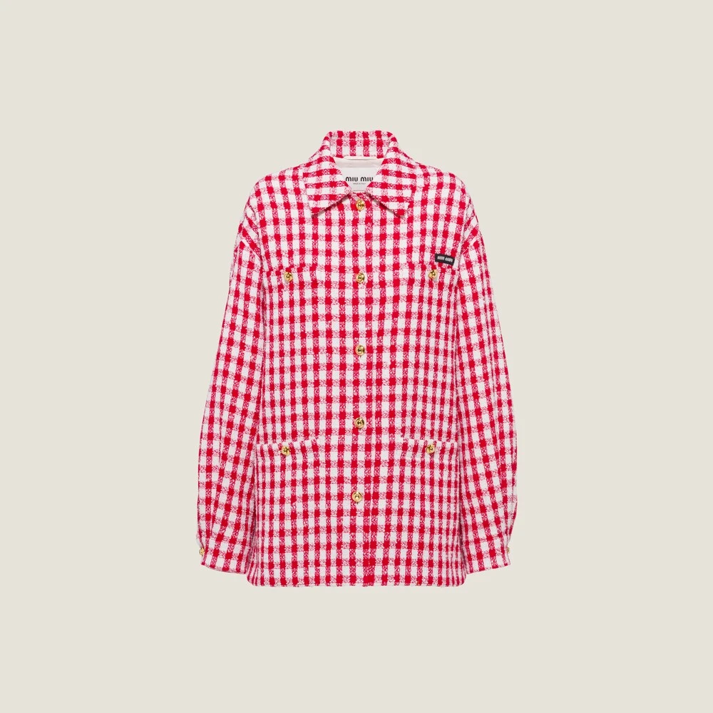 Miu Miu Gingham Check Bouclé Blouson Jacket