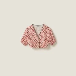 Miu Miu Heart Print Crepe De Chine Top