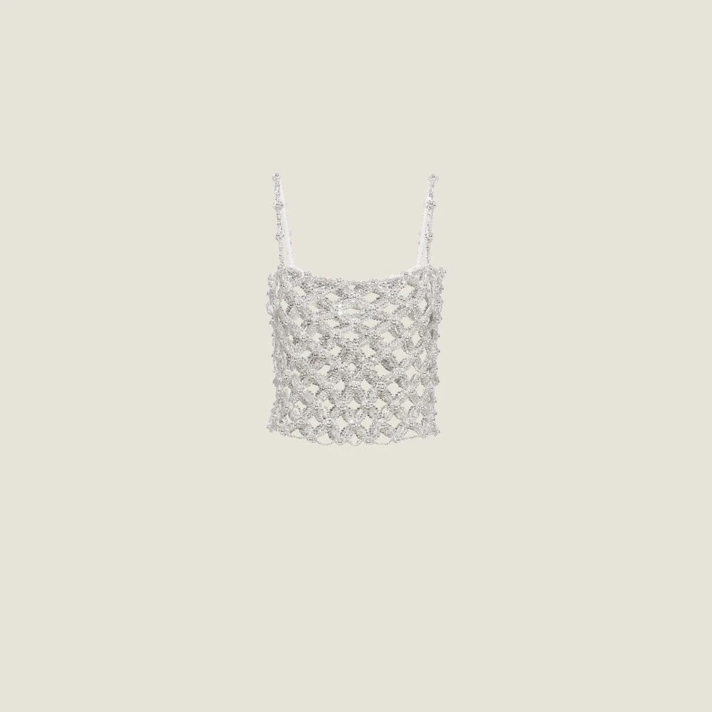 Miu Miu Embroidered Rhinestone Mesh Top