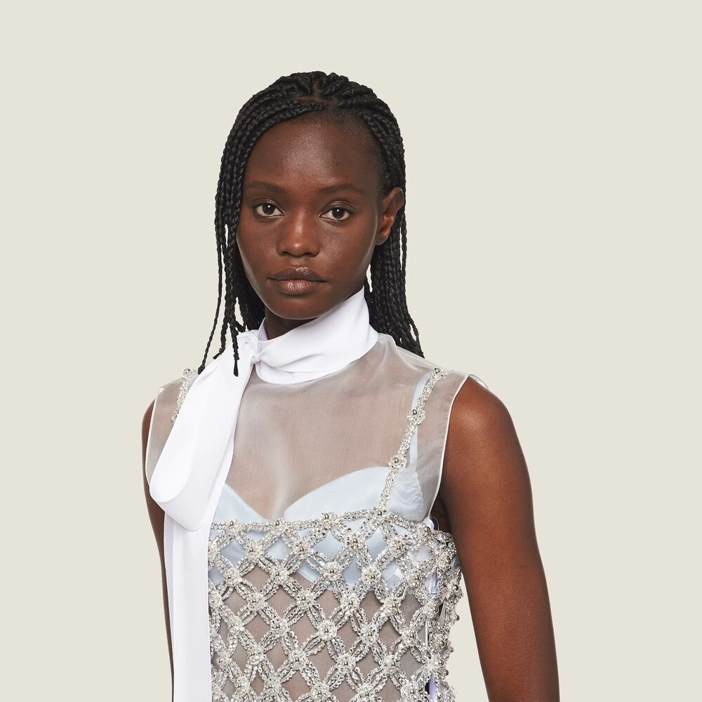 Miu Miu Embroidered Rhinestone Mesh Top - Image 4
