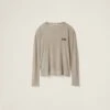 Miu Miu Long-sleeved Garment-dyed Ribbed Knit Jersey T-shirt