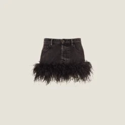 Miu Miu Denim Miniskirt With Feathers