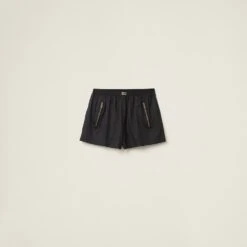 Miu Miu Technical Silk Shorts With Printed Logo