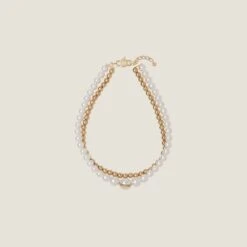 Miu Miu Metal And Pearl Necklace