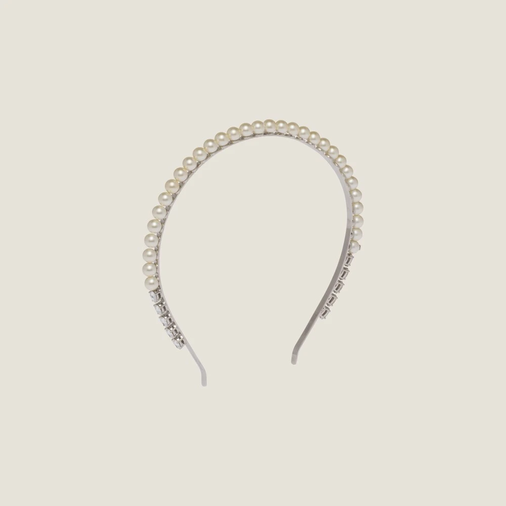 Miu Miu Metal Headband With Pearls And Crystals