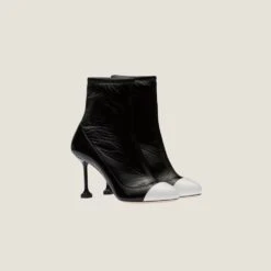 Miu Miu Metallic Technical Fabric And Patent Leather Booties