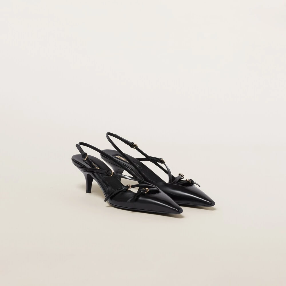 Miu Miu Brushed Leather Slingbacks With Buckles