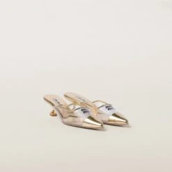 Miu Miu Metallic Leather And Plexiglas Mules