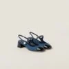 Miu Miu Denim And Patent Leather Slingback Pumps