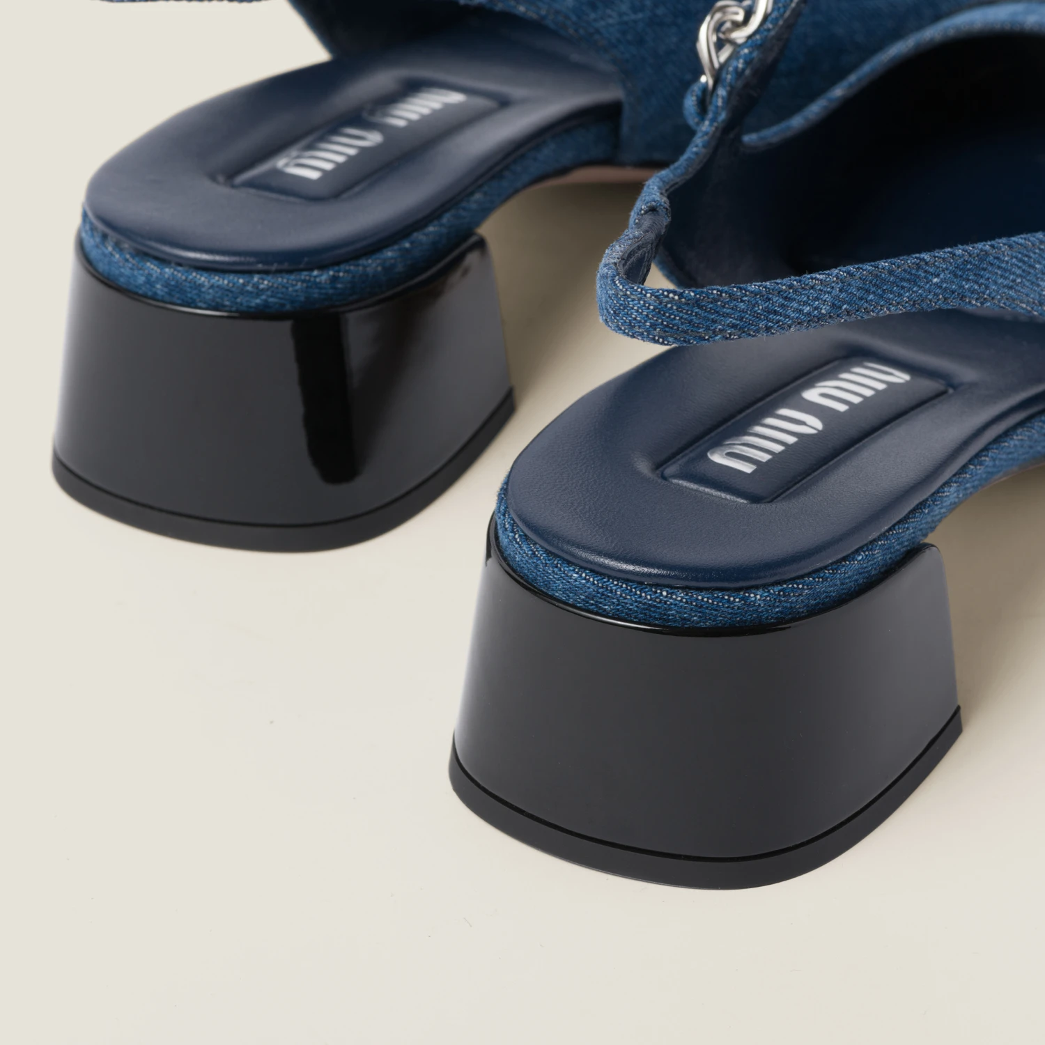 Miu Miu Denim And Patent Leather Slingback Pumps - Image 3