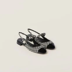 Miu Miu Gingham Check And Patent Leather Slingback Ballerinas