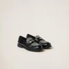 Miu Miu Brushed Leather And Gingham Check Fabric Loafers