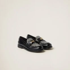 Miu Miu Brushed Leather And Gingham Check Fabric Loafers