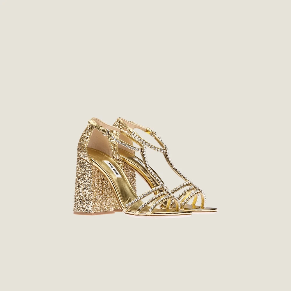 Miu Miu Metallic Technical Fabric And Glitter Sandals