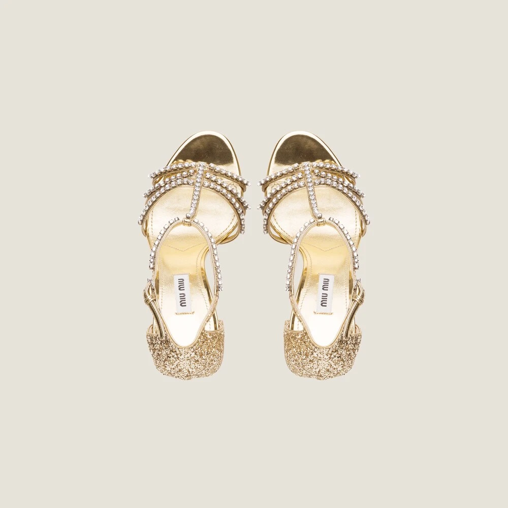 Miu Miu Metallic Technical Fabric And Glitter Sandals - Image 4