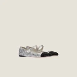 Miu Miu Cotton Gabardine Ballerinas With Crystals