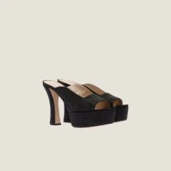Miu Miu Satin Platform Sandals With Crystals