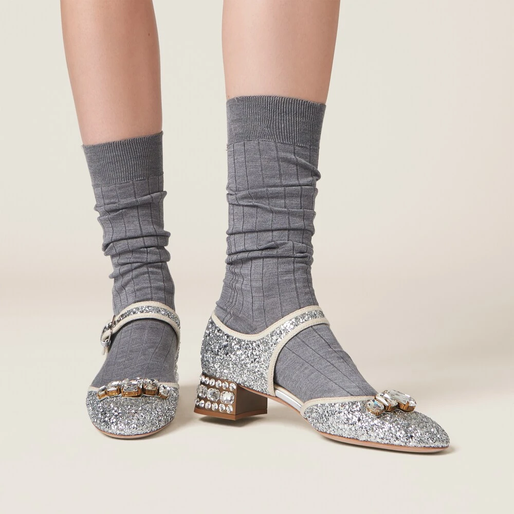 Miu Miu Glitter Fabric Pumps - Image 5