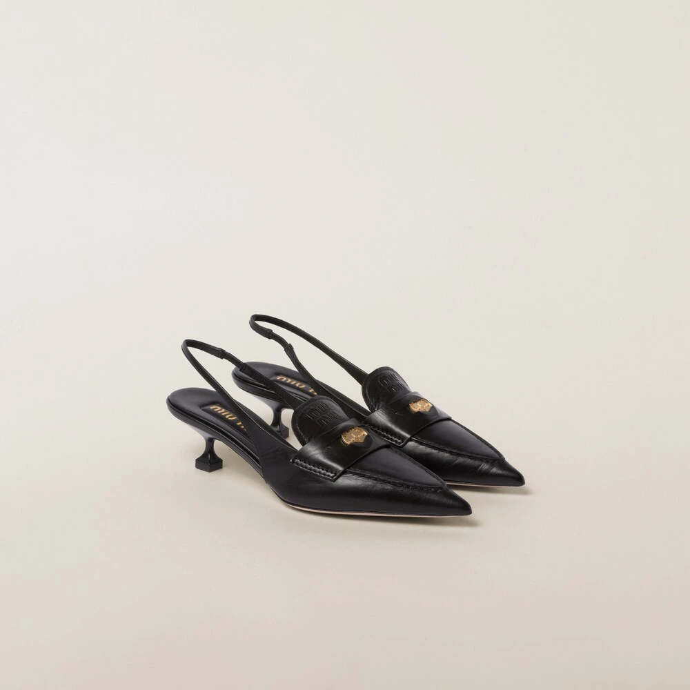 Miu Miu Leather Penny Loafers With Heel