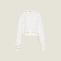 Miu Miu Cotton Embroidered Sweatshirt With Crystals