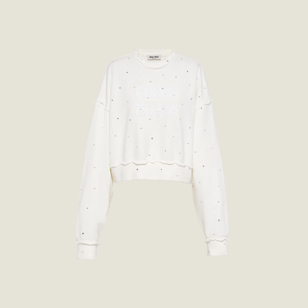Miu Miu Cotton Embroidered Sweatshirt With Crystals
