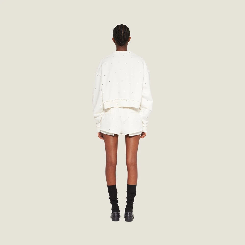 Miu Miu Cotton Embroidered Sweatshirt With Crystals - Image 3