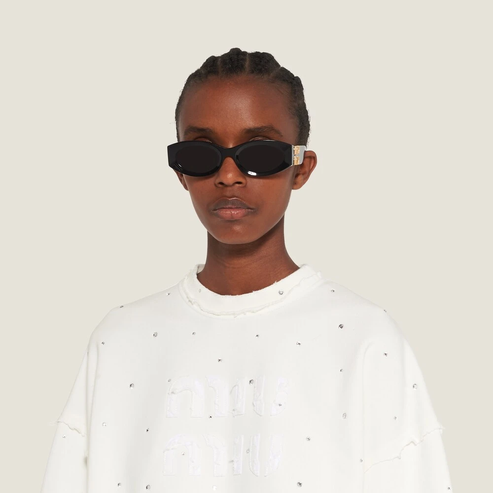 Miu Miu Cotton Embroidered Sweatshirt With Crystals - Image 4